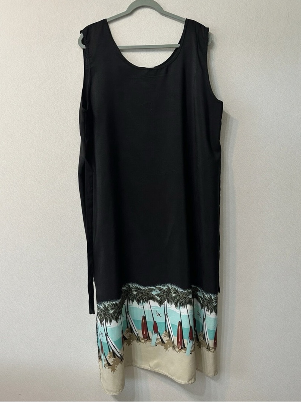 Vintage Looking Good Dress 3X Plus Black Surfboard Palm Tree Beach Muumuu USA